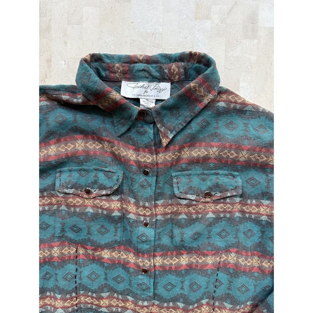 Vintage Tasha Polizzi for Saddleblanket Southwestern Stripe Pearl Snap‎ Shirt XL - Picture 9 of 9